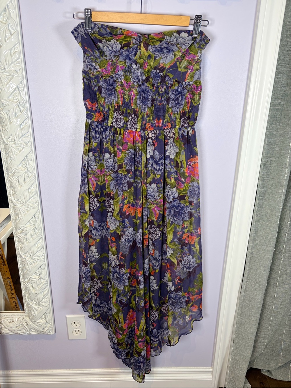 American Rag Cie Floral Strapless Smock Crop Jumpsuit in Blue, Green and Pink